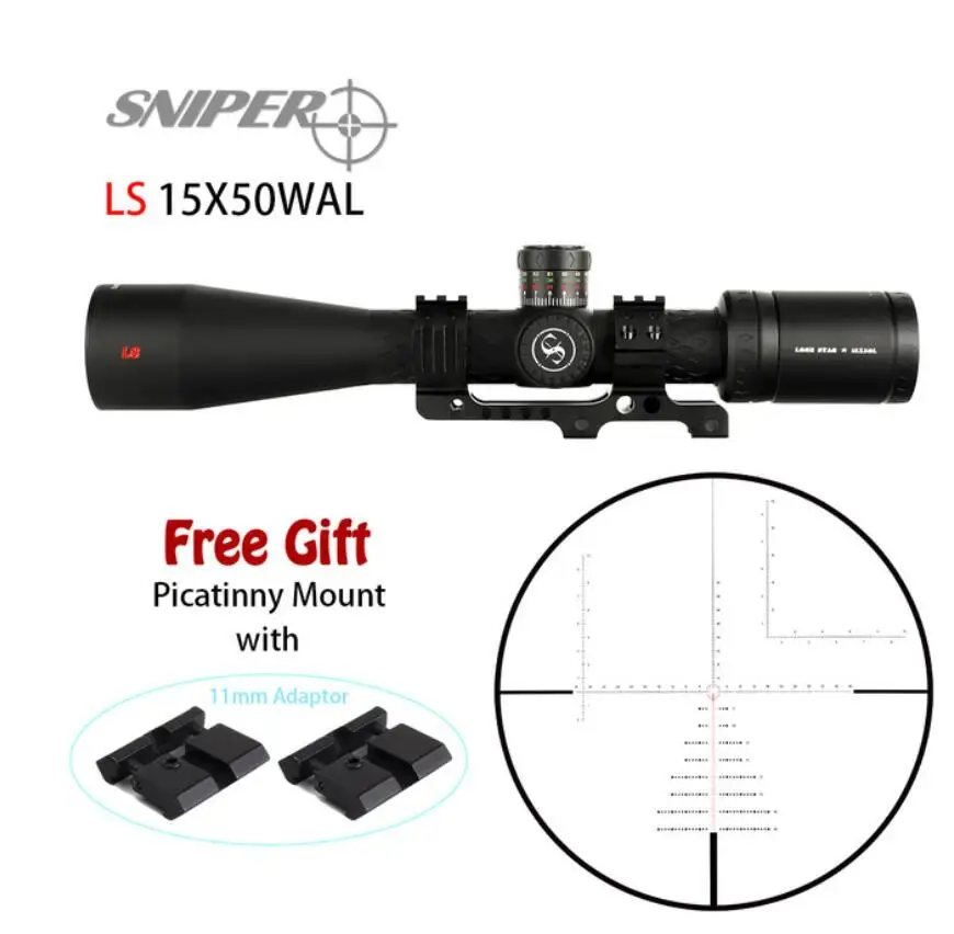 SNIPER LS 15X50 WAL Снайпер LS 15X50 WAL прицелы для охоты 35 мм Трубка окуляра Регулировка Parallax тактический прицел тюроты замок сброс - Цвет: SNIPER LS 15X50 WAL