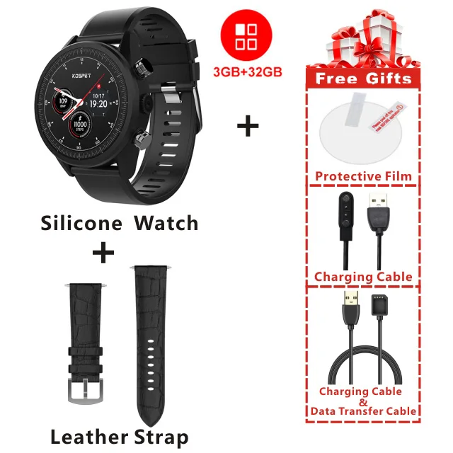 32G Leather strap Kospet надежда 4G LTE мобильные Смарт-часы Android7.1.1 Камера 3 GB+ 32 ГБ Bluetooth Ip67 Водонепроницаемый 1,3 дюймовый сенсорный Screenreen часы - Цвет: 32G Leather strap