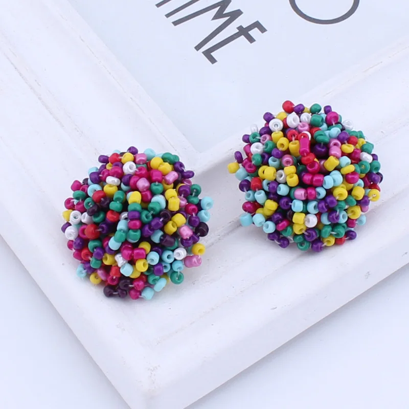 Seblasy Statement Maxi Jewelry Handmade Bohemian Colorful Beads Stud Earrings Flowers For Women Accessories Brincos | Украшения и