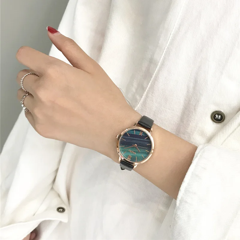 Ulzzang классические черные кожаные часы женские Роскошные Имитация мрамора