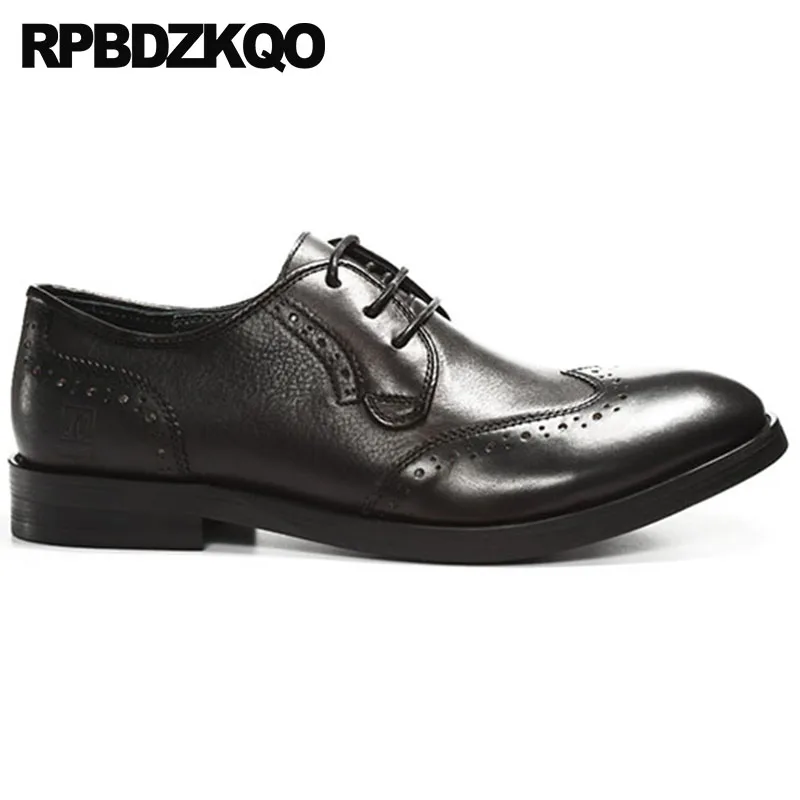 Retro Dress Black Party British Style Italy Brogue Real Leather Men Brush Oxfords Wingtip European Custom Handmade Shoes Italian | Обувь