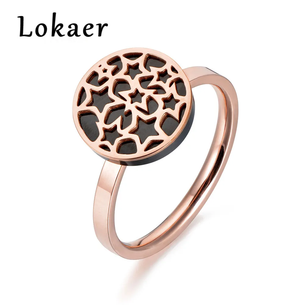 Lokaer, классический, розовый, золотой цвет, геометрические формы, звездное кольцо, ювелирные изделия, трендовые, титановая сталь, акрил, обручальные кольца для женщин, Anel R180300266R