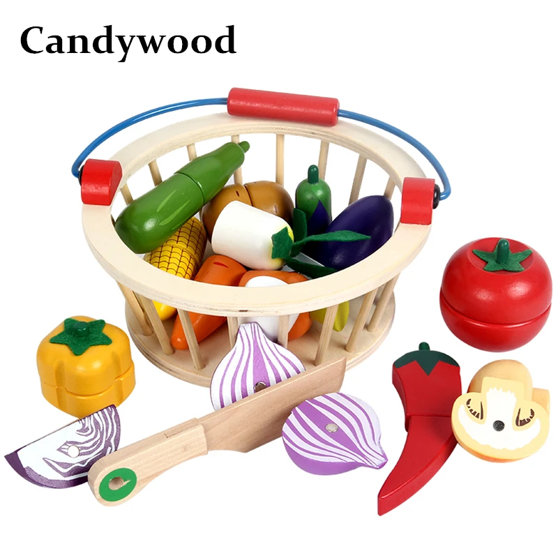 Candywood Деревянный корзина для мамы и сада Кухонные Игрушки нарезки фруктов овощей