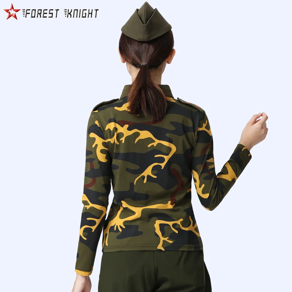 Army Camo Cotton Lapel T shirt Women Outdoor Camping Trekking Hiking Tactical Female Tops Tee Long Sleeve T-shirt Leisure | Спорт и