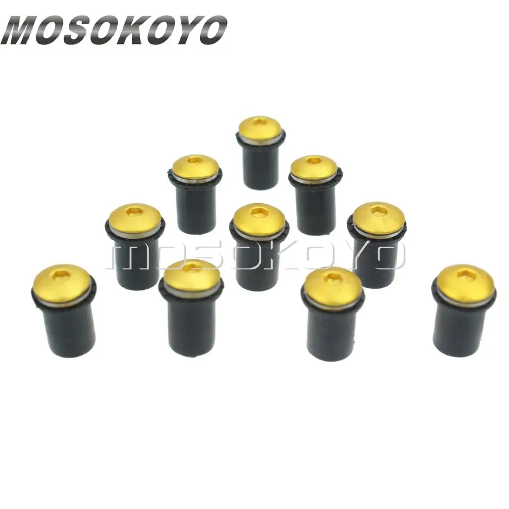 gold 10 шт. болты для лобового стекла мотоцикла Wellnuts& шайбы установка обтекателя ветрового стекла гайки винты крепеж Комплект Универсальный - Цвет: gold