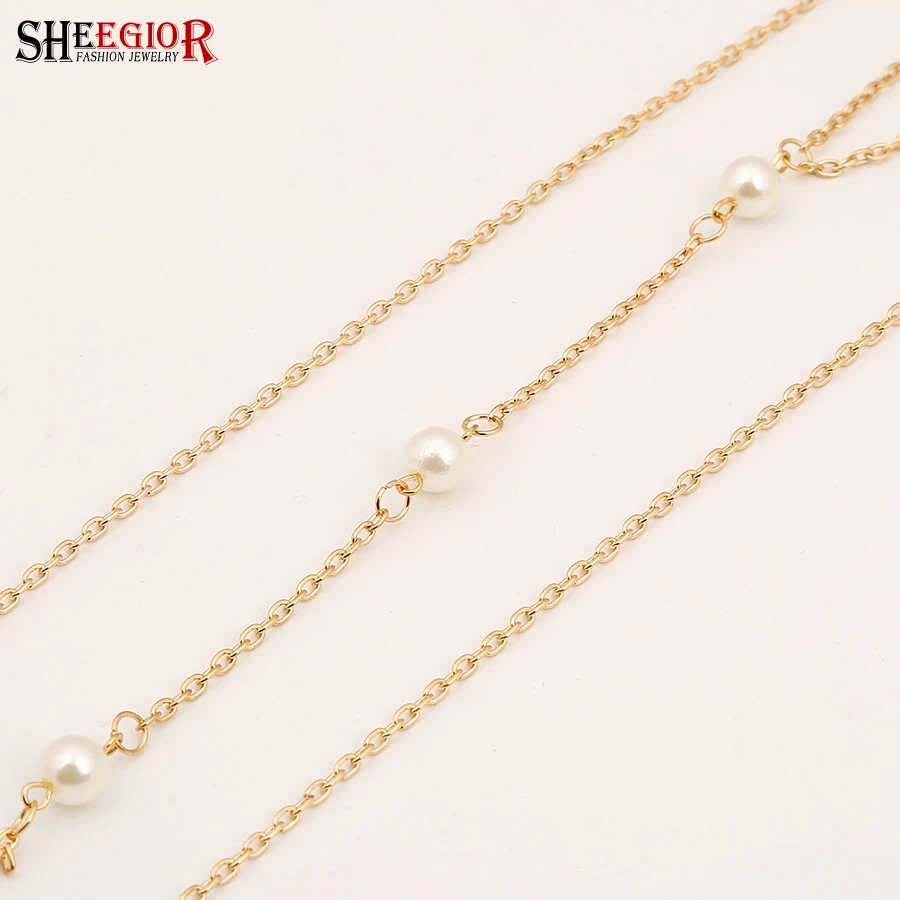 Женское Ожерелье с искусственным жемчугом золотистого цвета|body jewelry gold|body jewelrychain