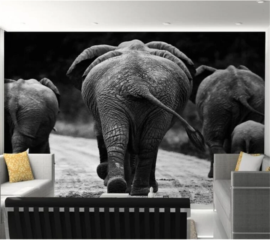 3d фрески beibehang на заказ черно белая фотография африканский слон животное фон для
