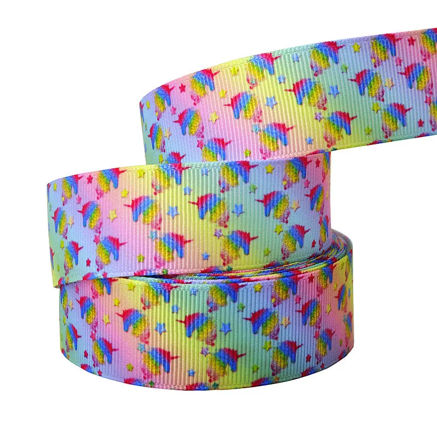 10Y/лот " 25 мм Радужный Единорог напечатанная лента Grosgrain модная ткань самодельные банты для волос аксессуары праздничные украшения материалы