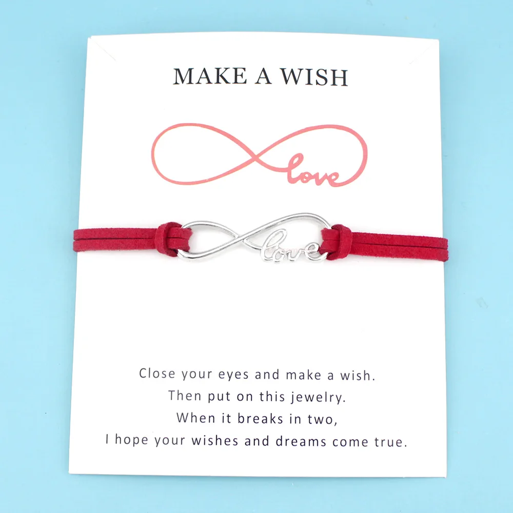Infinity Love Antique Silver Charm Card Bracelets Red Black Pink Royal Blue Suede Women Men Boy Girl Unisex Jewelry Gift | Украшения и