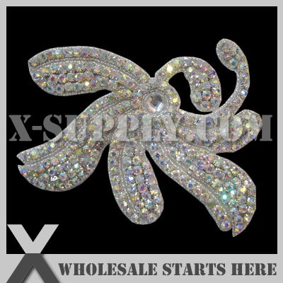 

(25pcs/lot) Crystal AB Silver Rhinestone Applique Beaded Patch, X1-RAT2056