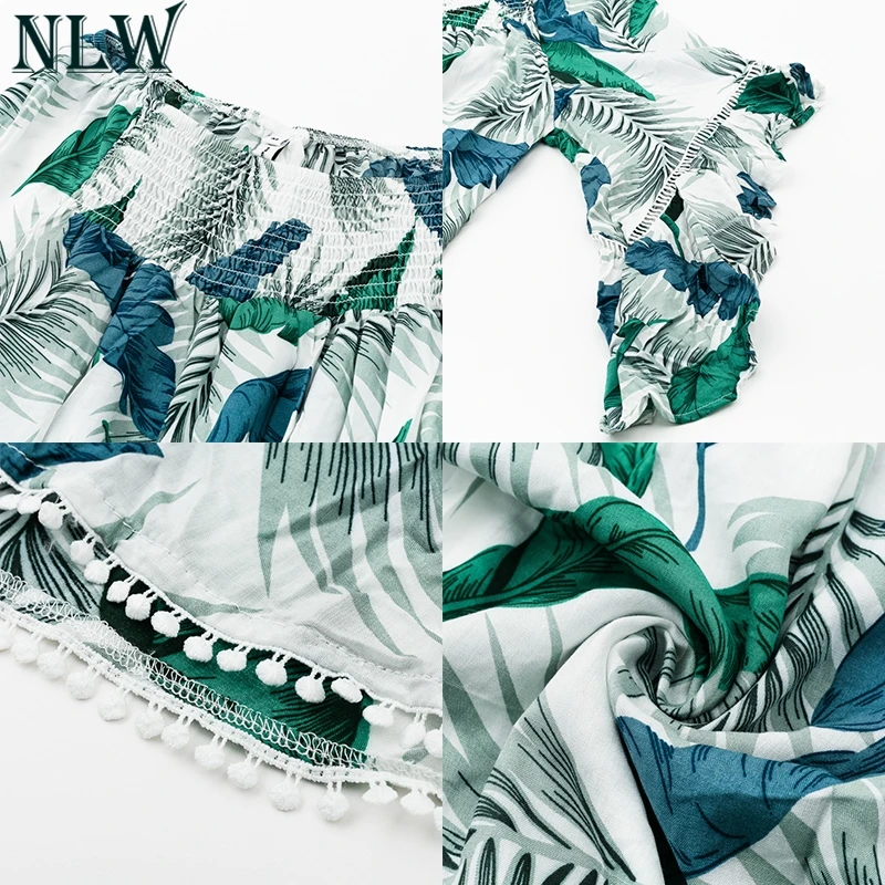 NLW Palm Leaf Print Blouse Shirt Women Summer Off Shoulder Top Butterfly Long Sleeve Shirts 2018 Beach Casual Cloth |