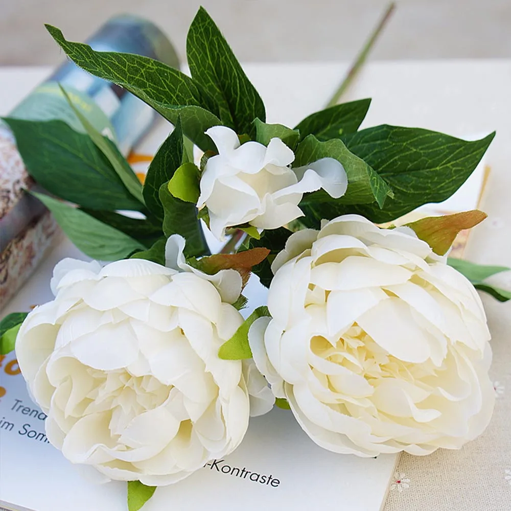 

Artificial Flowers Silk Peony Green Leaf Wedding Vases for Home Party Autumn Decoration Plastic Household Products Fake Plants