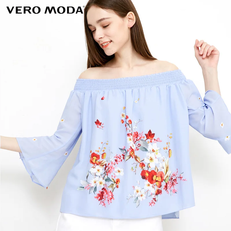 Vero Moda 2019 весна лето новый чернильный принт шифоновая рубашка | 318158516