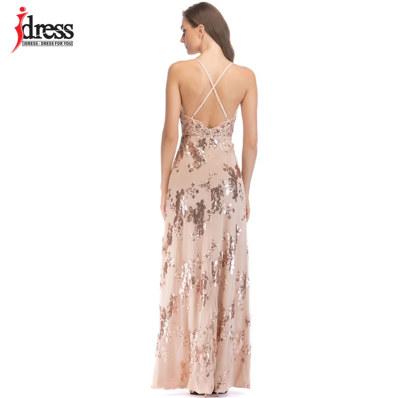 Женское вечернее платье макси IDress длинное роскошное на тонких бретельках с v