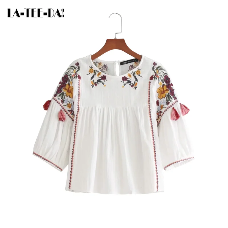 La Tee Da! 08 elyq новые блузки с вышивкой Женские рубашки Женская модная Повседневная