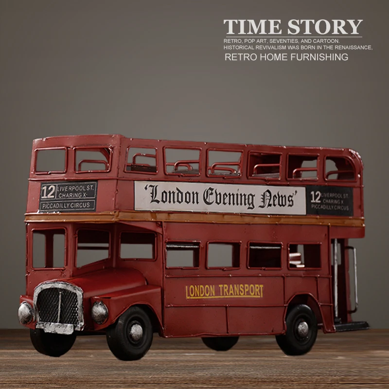 Винтажная двухслойная модель автобуса в стиле ретро железная художественная
