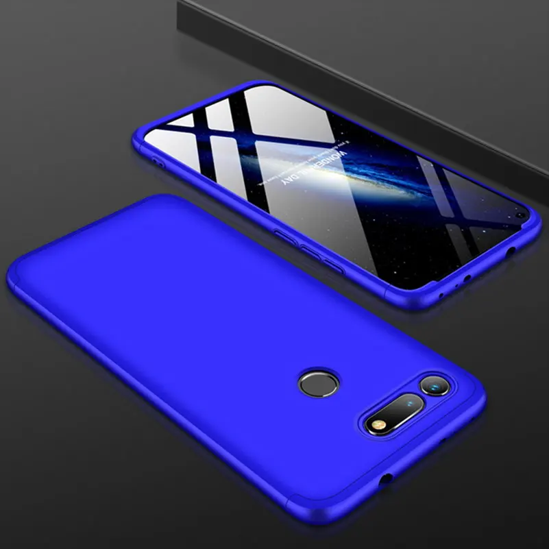 Blue 3-в-1 защитный чехол на весь экран для Huawei Honor вид 20 чехол на весь корпус Чехол, задняя крышка для Huawei честь v20 view20 жесткий чехол для телефона с принтом" - Цвет: Blue