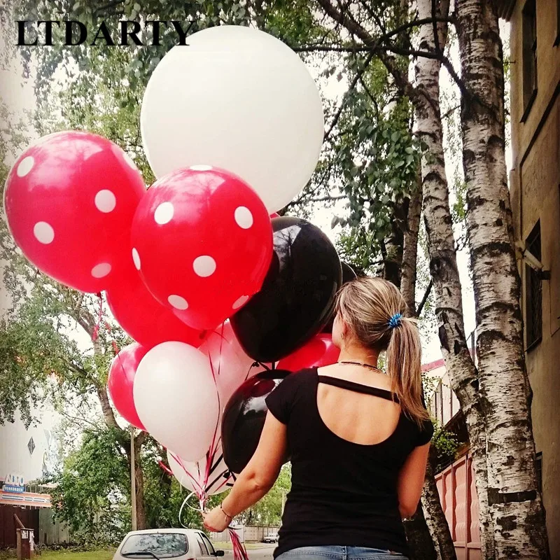 15 шт./лот красного и черного цветов латексных шарика в горошек надувные шары Mickey Мышь тема День Рождения globos Свадебные baby shower вечерние украшения