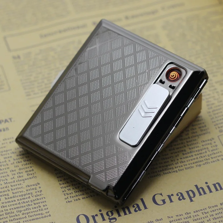 Black Креативный чехол для сигарет с зажигалкой, ветрозащитные USB зажигалки, чехол-держатель для сигарет, чехол для хранения табака для 16 сигарет - Цвет: Black