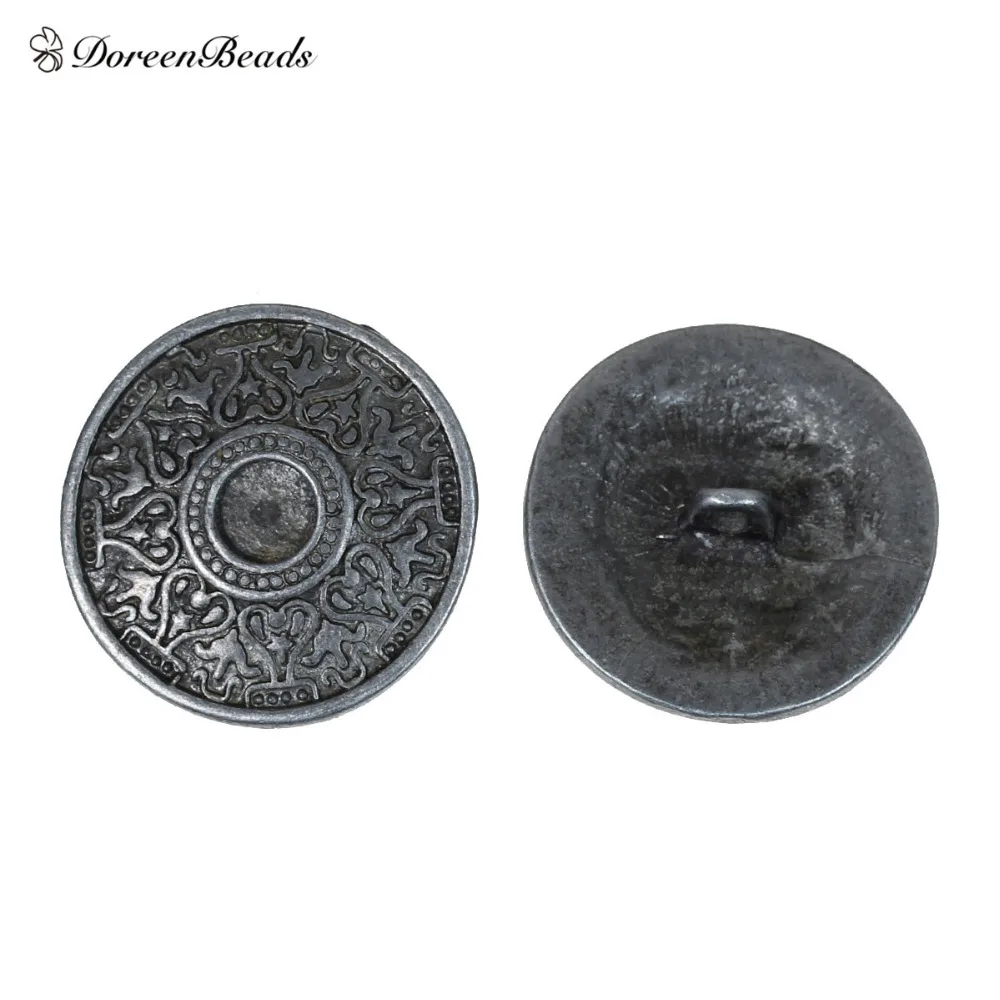 DoreenBeads цинковый сплав металла Швейные хвостовик пуговицы круглый античный серебро Сердце Резные Кабошон Настройки, 10 шт