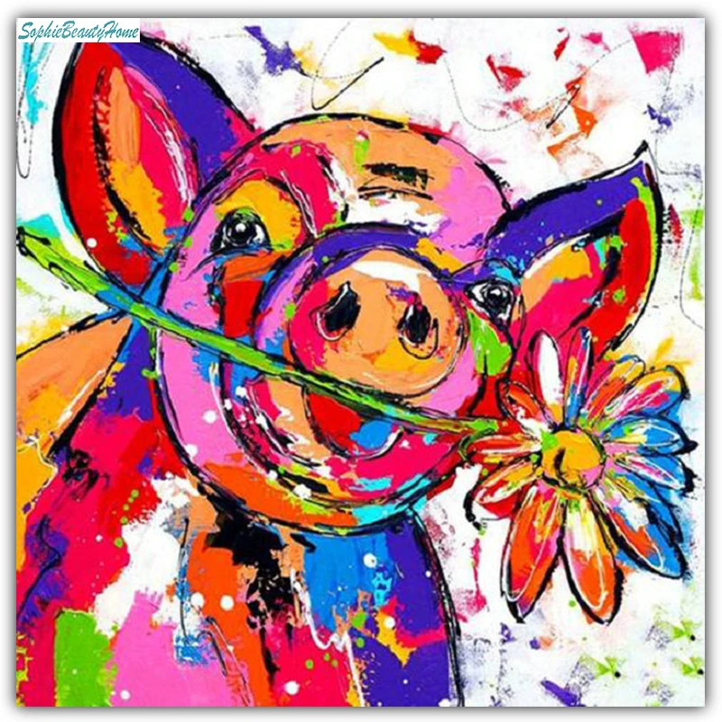 Sophie beauty home 5D DIY diamond color pig flower picture embroidered mosaic square and round wall stickers full decora | Дом и сад