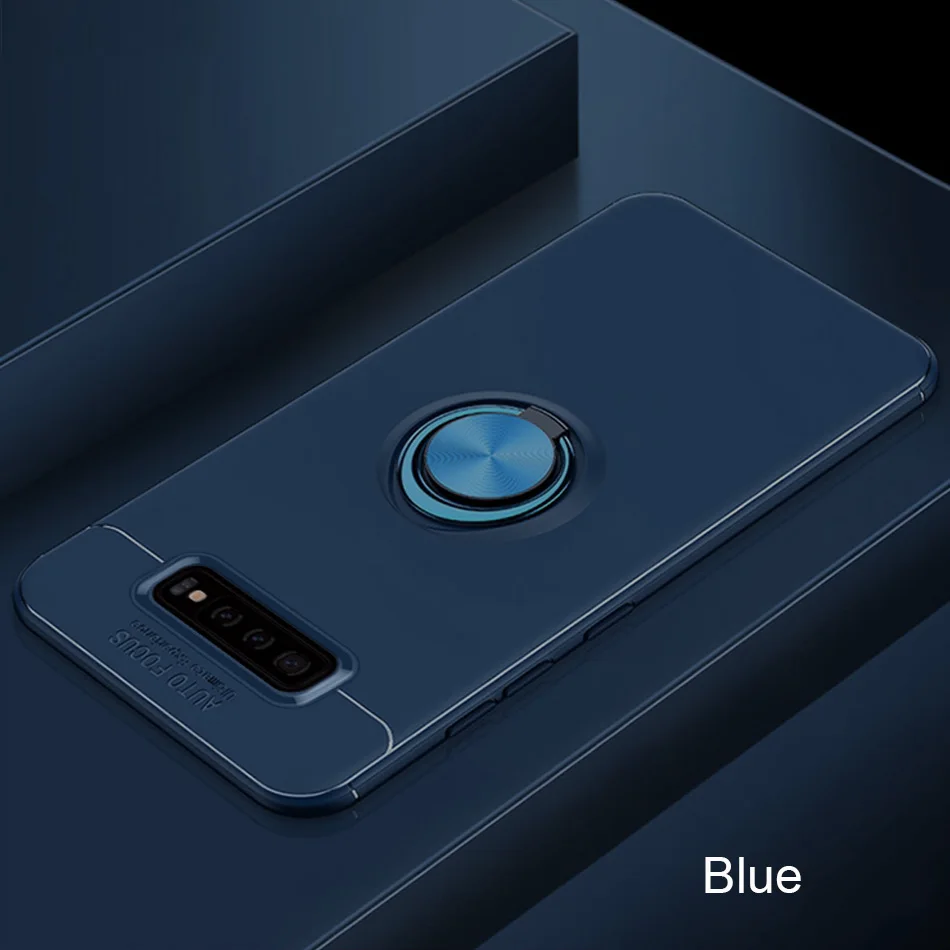 Blue Роскошный противоударный мягкий чехол для samsung Galaxy S10 S8 S9 PLus S10 Lite, кольцевой кронштейн для Note 8 9, автомобильный Магнитный бампер, чехол - Цвет: Blue
