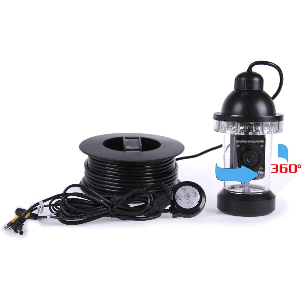 Дешево Набор для подводной рыбалки с 50-метровой глубиной, вращающейся камерой 360, 7-дюймовым ЖК-монитором TFT и чехлом из твердого пластика