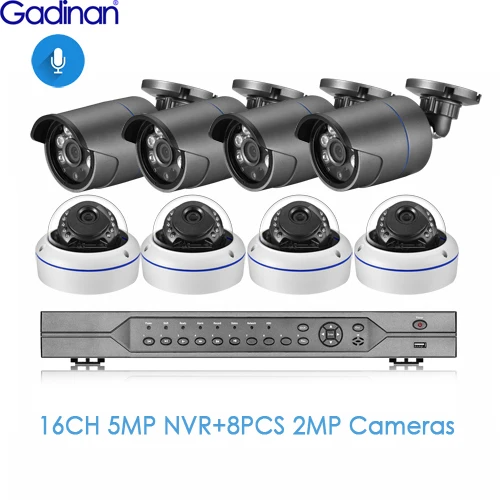 8PCS 2MP Cameras Gadinan H.265 16CH 5MP POE NVR CCTV Системы 5MP 4MP 3MP 2MP 1080P открытый IP66 аудио ip-камеры с питанием по POE видеонаблюдения набор 4K HDMI - Цвет: 8PCS 2MP Cameras