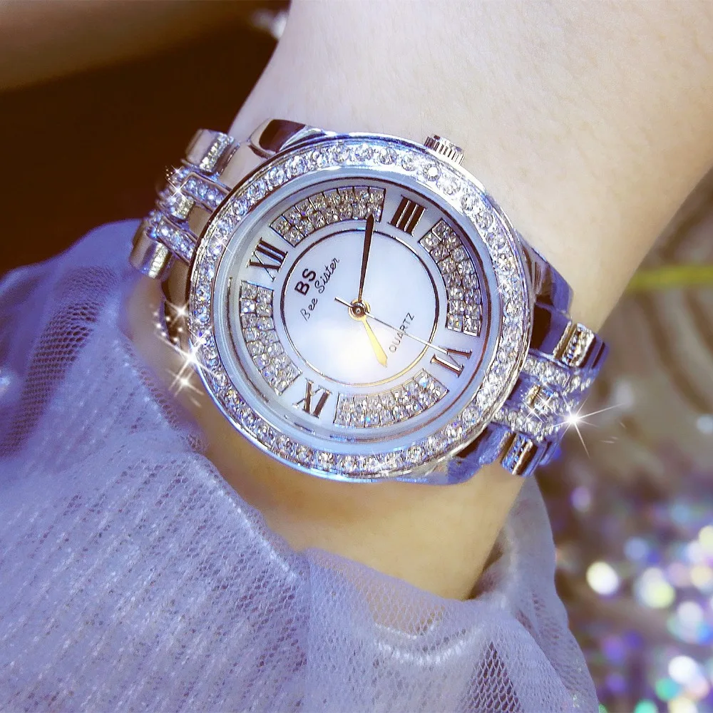 

Hot Sale Famous Brand Bling Watch Women Luxury Austrian Crystal Bracelet Watch Gold Shinning Diomand Rhinestone Bangle Bracelet