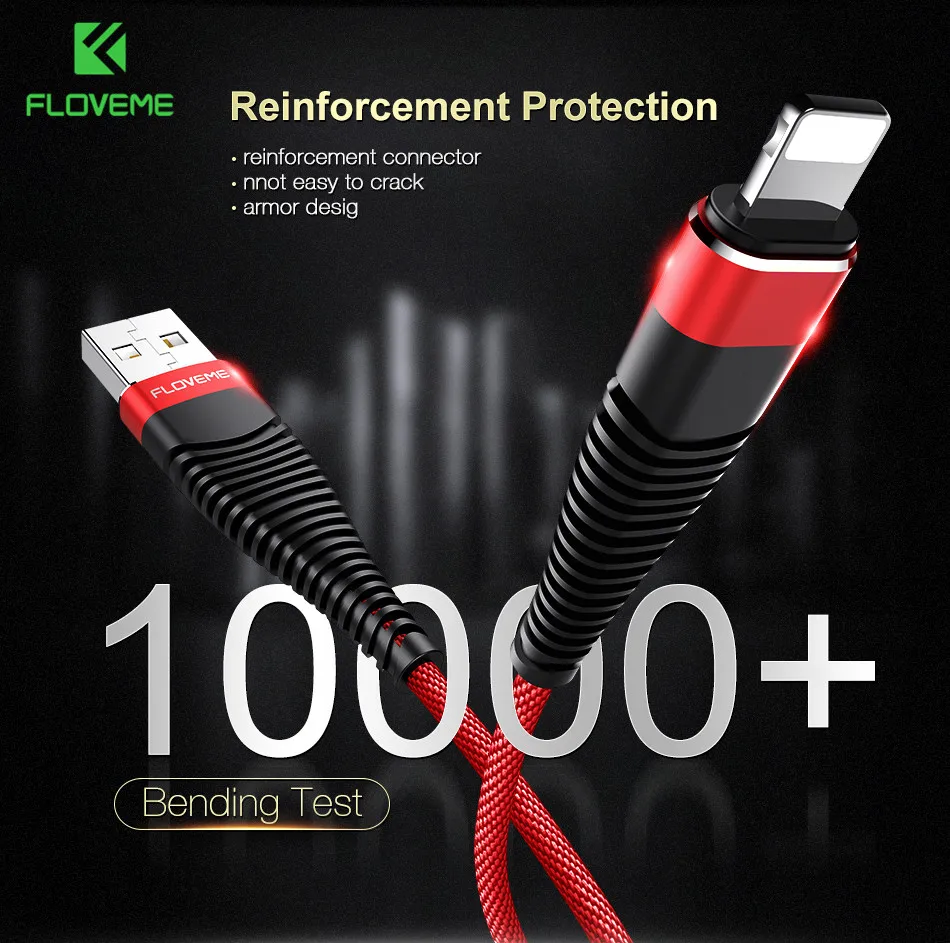 FLOVEME высокопрочный 2а USB кабель для iPhone 7/8/X зарядного устройства зарядки данных