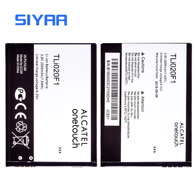 Оригинальный SIYAA TLI020F1 Батарея для TCL J720T J726T Alcatel One Touch рoр 2 5042D C7 7040 OT 7040D Li Ion 2000mA|tli020f1