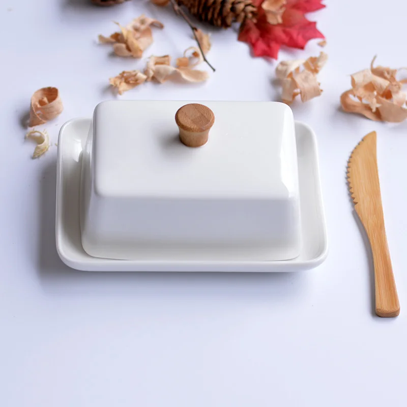 Белая керамическая прямоугольная тарелка для масла фарфоровая широкая идеально