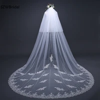 fashion 3 meter white ivory cathedral wedding veils 2021 appliques lace veu de noiva bridal veil wedding accessories veu