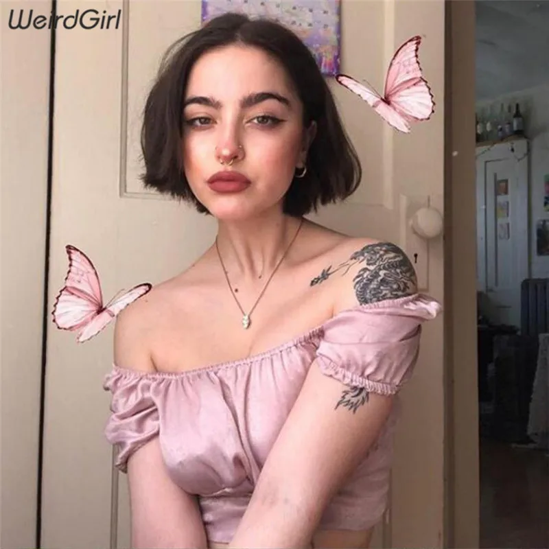 Weirdgirl женские повязки Модные футболки с вырезом лодочкой короткий рукав femme тройники кроп топы тонкие эластичные домашние тонкие женские новые летние