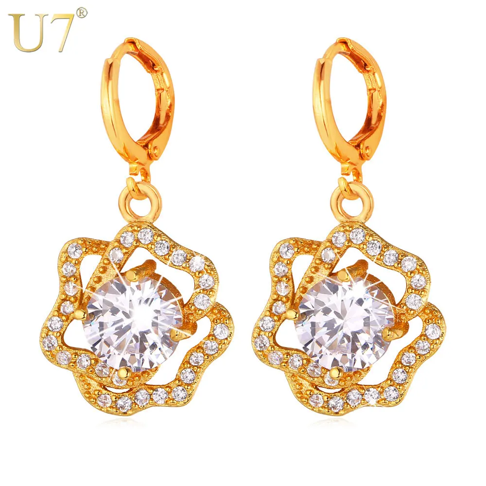

U7 Bridal Earrings For Women Gold/Silver Color AAA Cubic Zirconia Flower Earrings Fashion Jewelry Wholesale E710