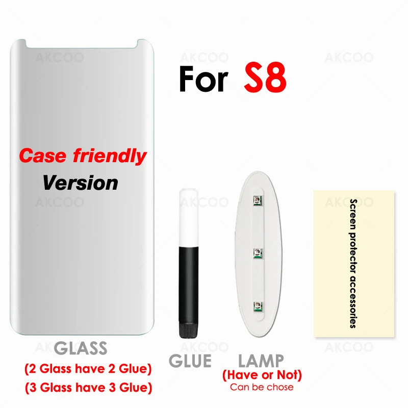 S8 A Pack Akcoo S8 протектор экрана с жидким УФ Полный Клей Стекло протектор для samsung Galaxy S9 S8 Plus закаленное Полное покрытие стекло пленка - Цвет: S8 A Pack