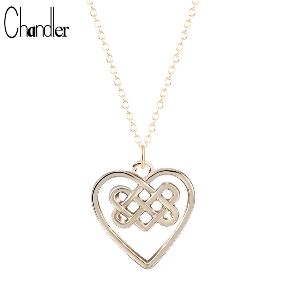 hot selling chinese knot necklace heart irish pendant long alloy zinc chain brand new fashion gold silver plated jewelry free global shipping