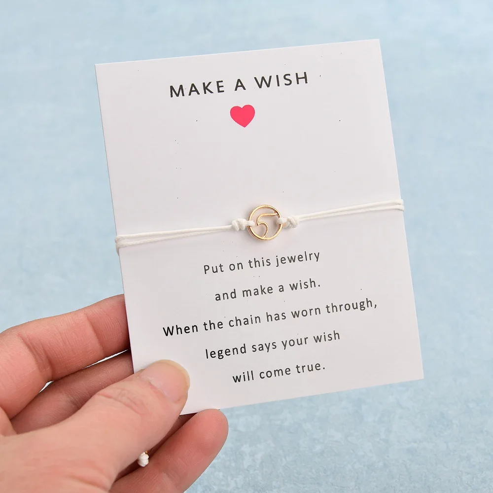 Женский Регулируемый браслет Make A Wish card романтичный с цепочкой из веревки и 7