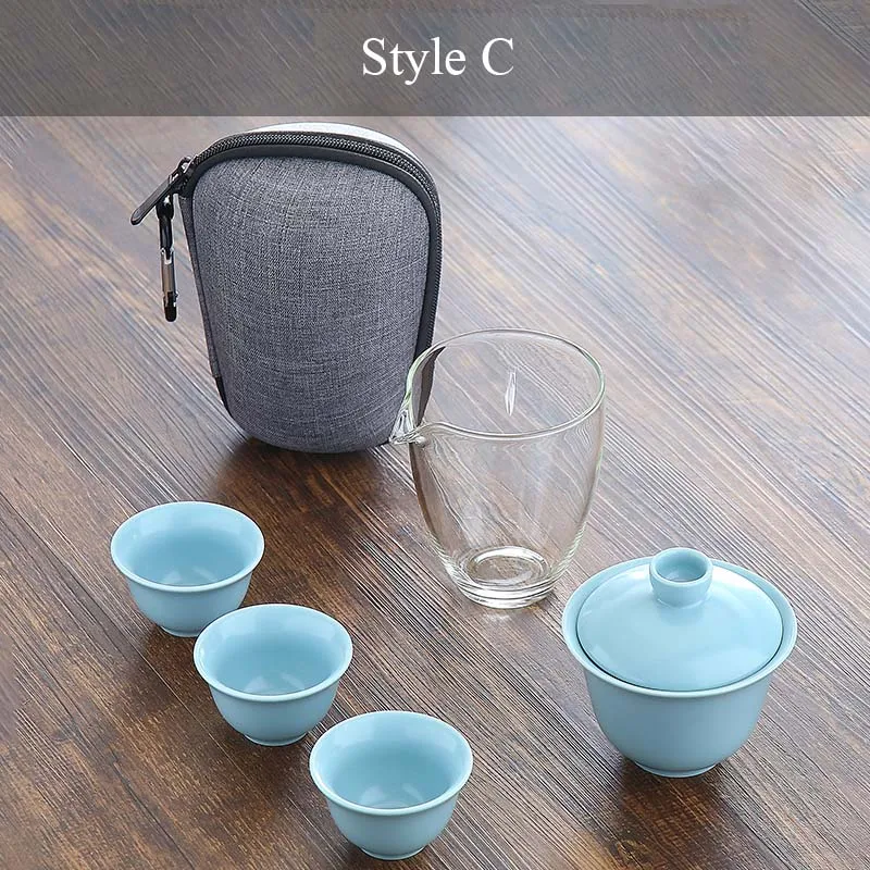 TANGPIN керамический чайник gaiwan чайные чашки китайский чайник портативный дорожный чайный набор - Цвет: Style C