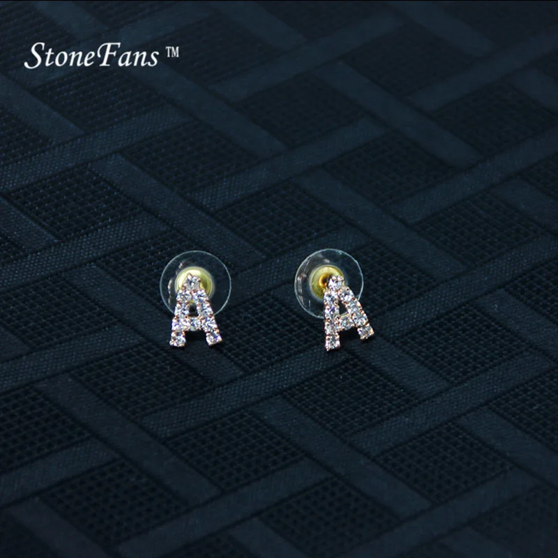 StoneFans A-Z розовое золото крошечные серьги с буквами инициала очаровательные