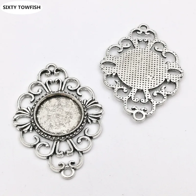 

40pcs/lot 53x36MM Inner:18mm Metal/Aolly Antique Silver Blank Cameo Flower Pendant cabochon Necklace base Setting