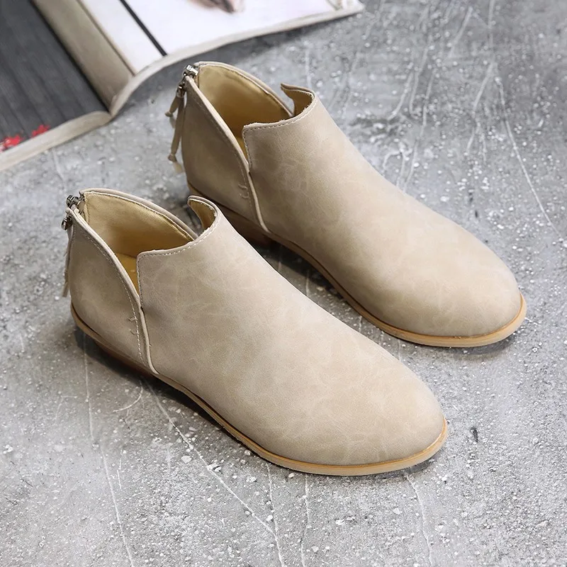 Beige Ботильоны для женщин размера плюс; Zapatos De Mujer; обувь на низком массивном каблуке; женская обувь на резиновой подошве; Bottes Bottines Femmes; Цвет черный, розовый - Цвет: Beige