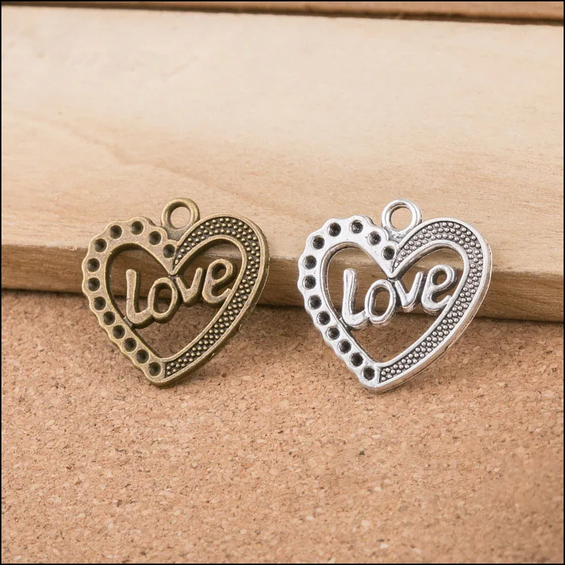 

20 Pieces/Lot 25mm*25mm Antique Bronze Antique Silver Plated Hollow Out Love Heart Charms For DIY Jewelry Making 1410