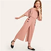 SHEIN/детский однотонный повседневный комбинезон с открытыми плечами и пуговицами сбоку для девочек; коллекция года; сезон лето; свободные длинные Комбинезоны на молнии с рукавами-воланами