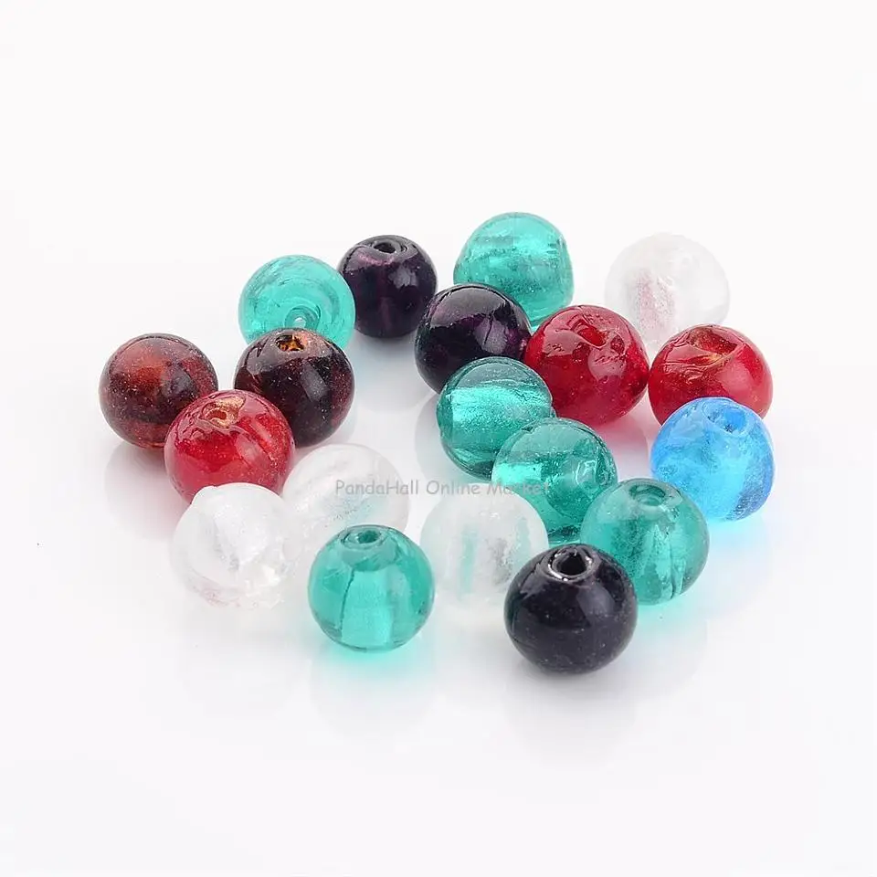

200pcs 10mm Mixed Color Round Handmade Glass Beads Lampwork Beads for Jewelry Making DIY Finding Hole: 1~2mm