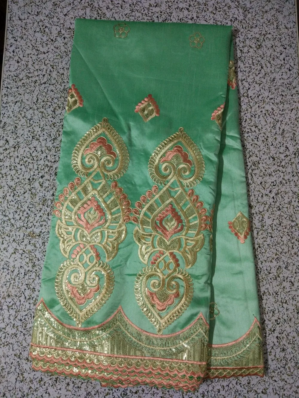 5 ярдов/шт красивый зеленый африканский хлопок Джордж кружевная ткань с золотыми