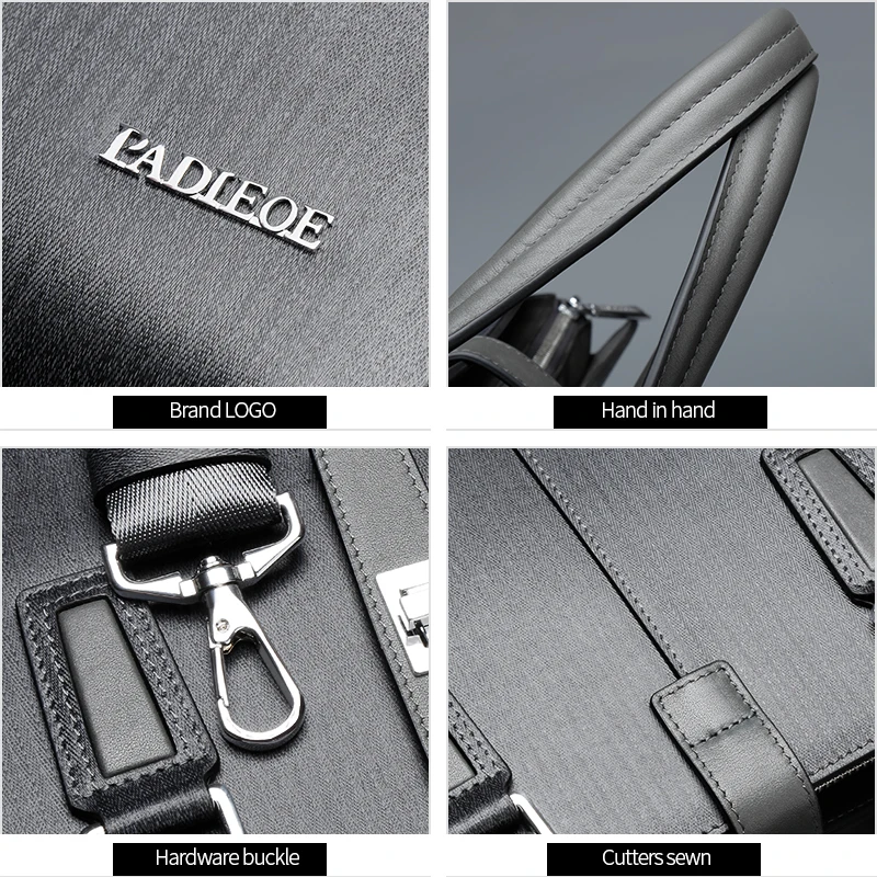 Padieoe Top Split Cowhide Leather Business Briefcase Luxury Brand Men Laptop Documents Bag Fashion Men's Shoulder Crossbody Bag