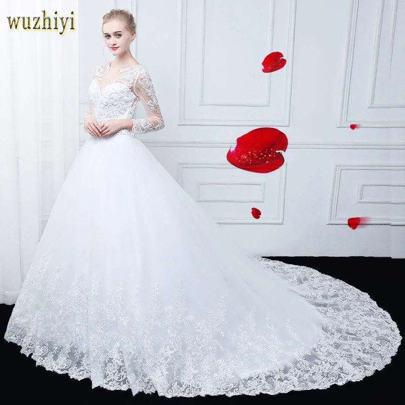 Wuzhiyi Vestidos de Noiva свадебное платье с длинными рукавами кружевные свадебные платья