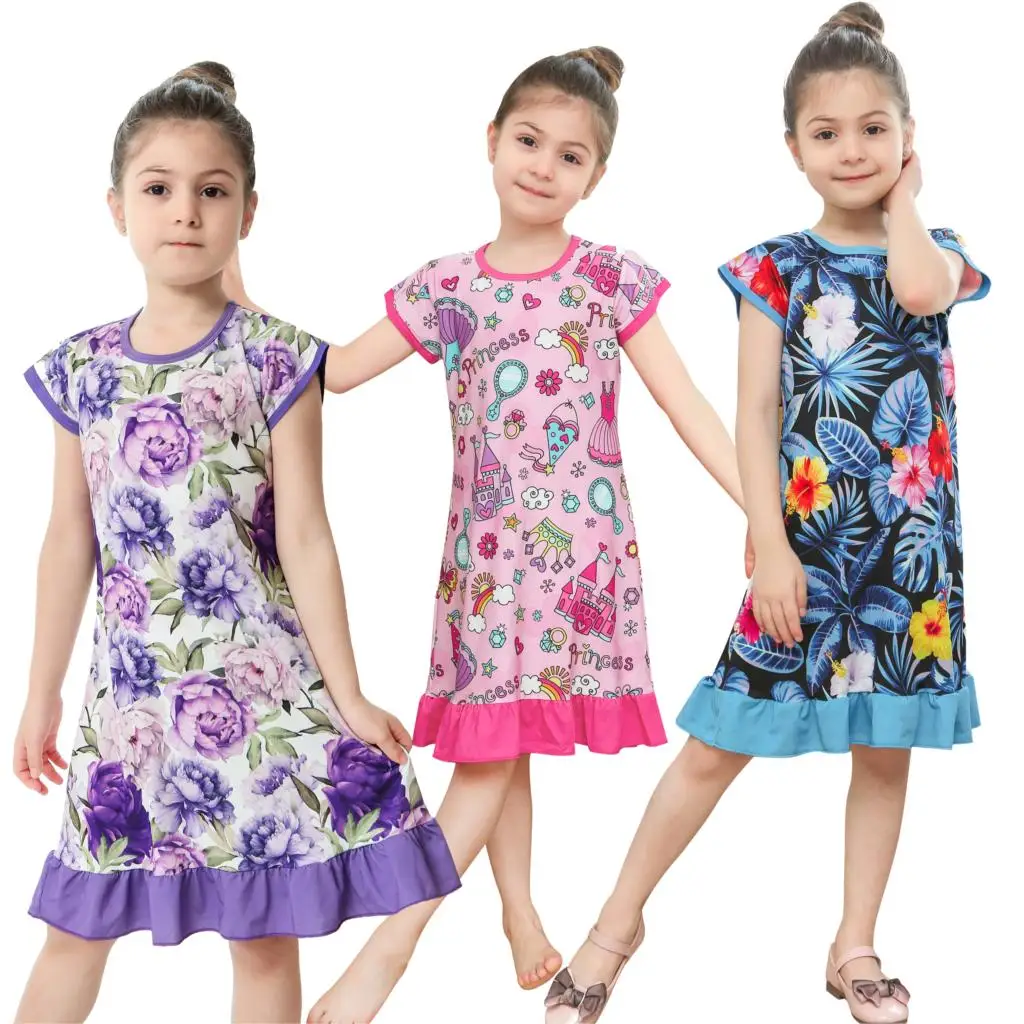 Children Fashion New Classcial Dress Girls Floral Dresses for 2-10Years Kids Cartoon Summer Clothes Printing | Детская одежда и