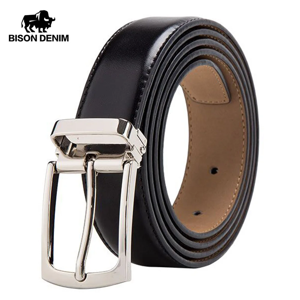 BISON DENIM Cow Genuine Leather Belt for Men Fashion Classic Vintage Pin Buckle Male Belt Business Luxury Strap W71123-3B